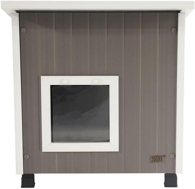 New Age Pet ECOFLEX XL Outdoor Cat House - Durable, Moisture-Resistant Wood Plastic Composite, Dual Entry, Easy Assembly, Elevated Floor for Ventilation, Compatible with Heated Pad, 10-Year Warranty