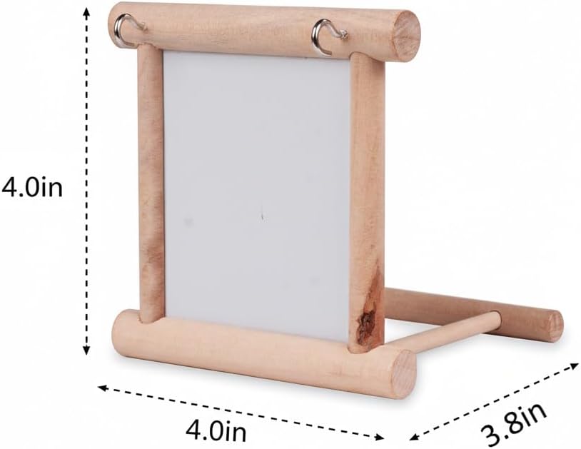 Bird Mirror Toy for Parakeet, Budgie, and Lovebirds - MINI-FACTORY Safe Enrichment Cage Accessory with Natural Wood Perch for Small & Medium Birds