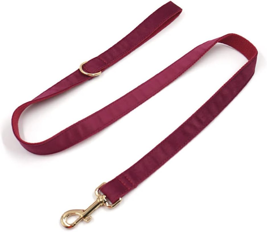 PETDURO Custom Dog Collar Personalized with Name Engraved Gold Metal Buckle for Large Medium Small Girl Dogs - Dog Leash Bow Tie and Harness Available - Soft Comfy Velvet (Claret G, L)