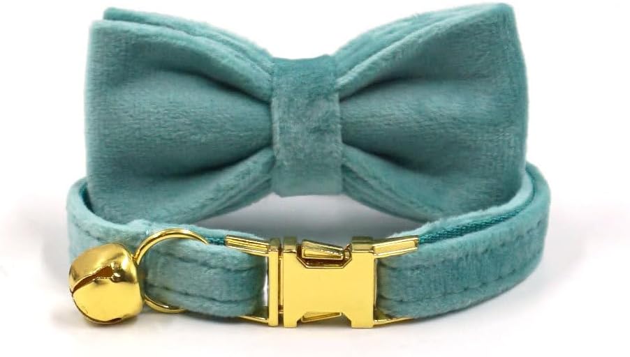 Personalized Cat Collar with Name Tag & Bells,Optional Bow-tie,Colorful Cute Cat Collars for Boys Cats, Soft Durable Custom Kitten Collars for Small Large Cats (Light Green)