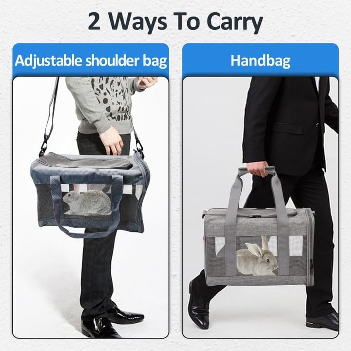 kathson Small Animal Carrier Bag, Guinea Pig Rabbit Travel Carrier Breathable Mesh Window Pet Portable Hand Bag for Hamster Bird Bunny Bearded Dragon Kitty and Etc (Grey with Black)