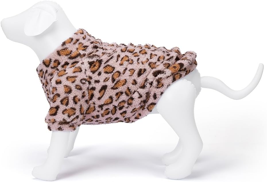 GreenJoy Leopard Print Dog Sweater – Stretchy Fleece Dog Turtleneck Sweatshirt for Puppies & Cats, Soft & Warm Pet Winter Clothes for Small, Medium & Large Dogs (Pink, X-Small)