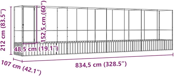 Galvanized Steel Large Flight King Bird Cage with Extension, Steel Outdoor Aviary, Outdoor Indoor Large Bird Cage Aviary Pet House for Cockatiels African Parakeets, 328.5"x42.1"x83.5",-307