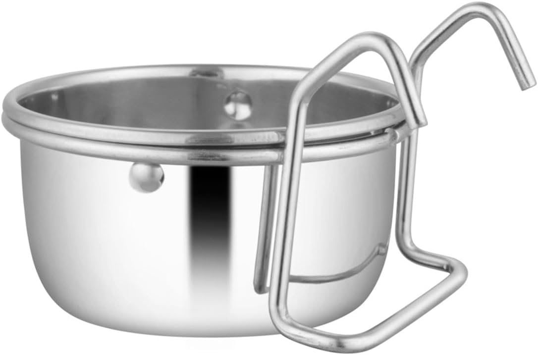 Jeffers Pet Stainless Steel Cage Cup Pet Feeder with Hooks for Birds, Rabbits, Ferrets, Kittens & Small Animals – Hanging Food Water Bowl Dish for Cages, Crates, Kennels - Dishwasher Safe - 10 oz
