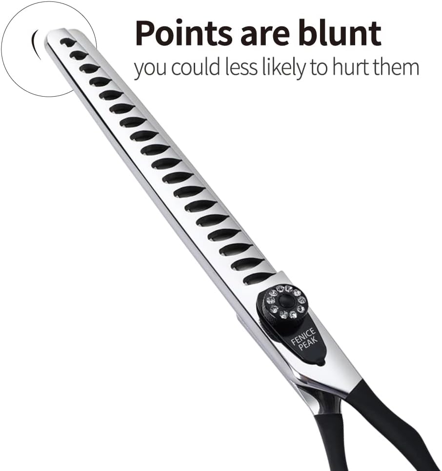 Fenice Peak 8.0'' Dog Chunker Scissors For Grooming 440C Stainless Steel Black Non-Slip Handle Sharp Blades Professional Pet Trimming Scissors for Cats Thinning Rate 75%