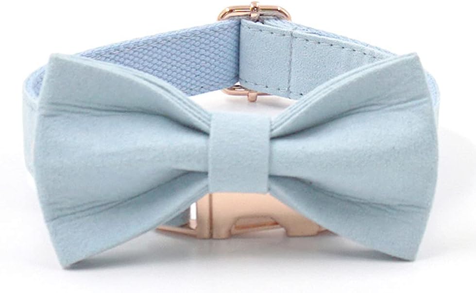 PETDURO Custom Dog Collar Personalized with Name Engraved Quick Release Rose Gold Metal Buckle for Large Medium Small Girl Dogs - Dog Leash and Bow Tie Available - Soft Comfy Velvet (Light Blue, XL)