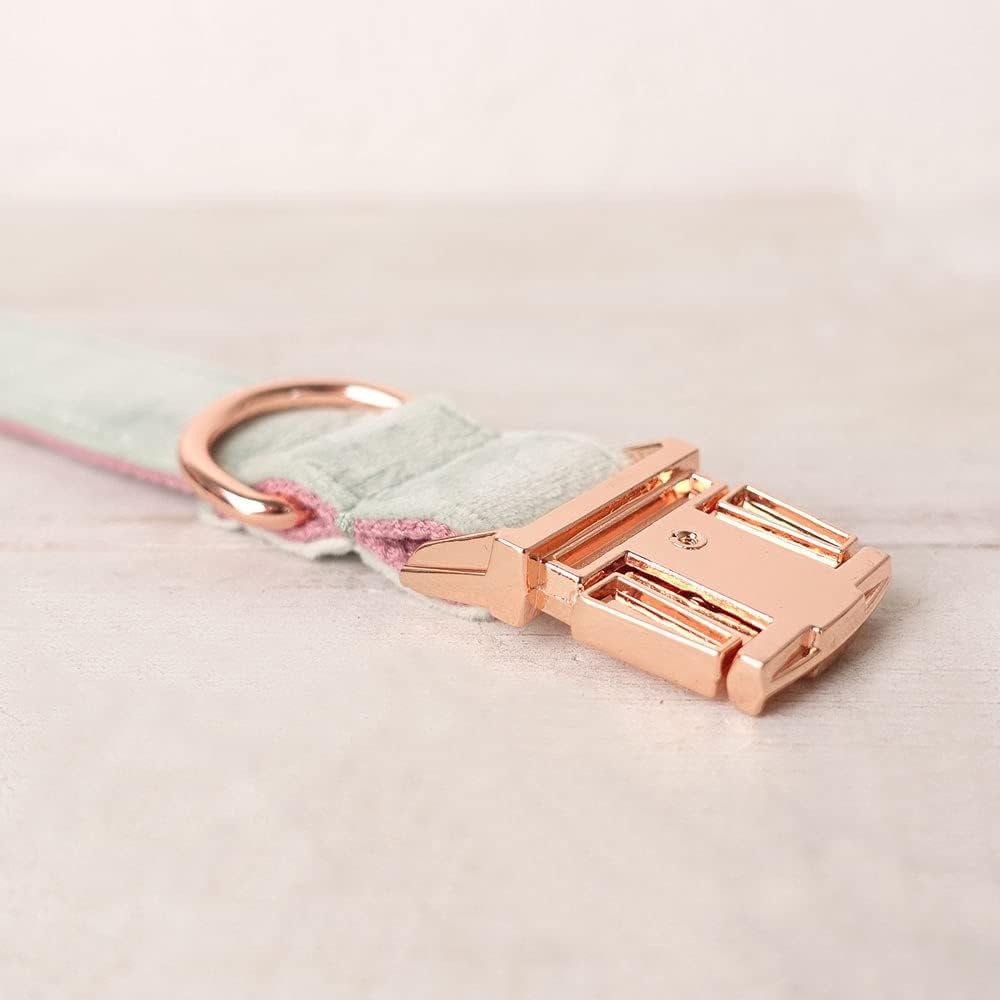 PETDURO Custom Dog Collar Personalized with Name Engraved Quick Release Rose Gold Metal Buckle for Large Medium Small Girl Dogs - Dog Leash and Bow Tie Available - Soft Comfy Velvet (Mint Pink, XS)