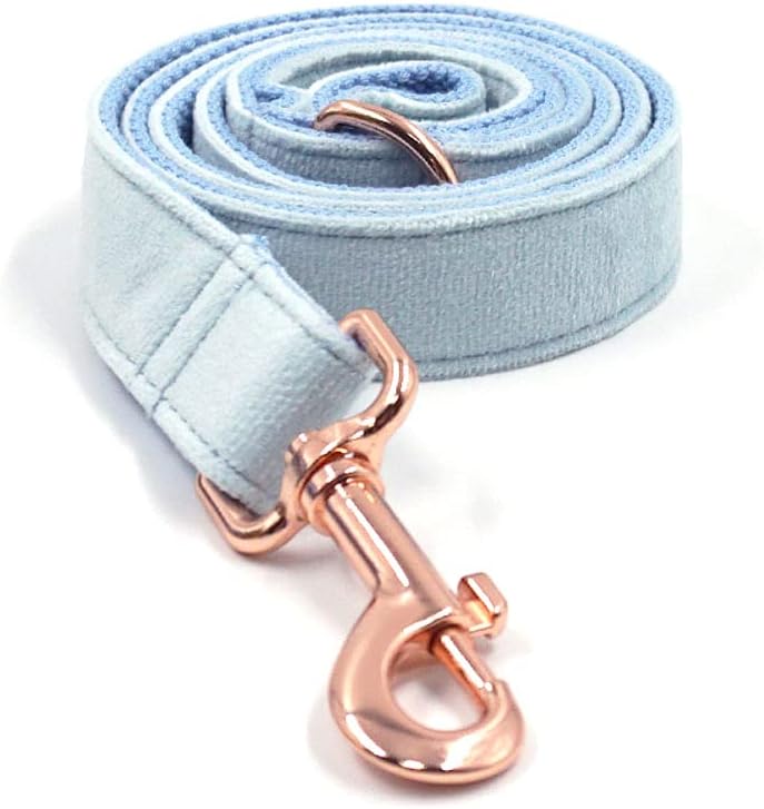 PETDURO Custom Dog Collar Personalized with Name Engraved Quick Release Rose Gold Metal Buckle for Large Medium Small Girl Dogs - Dog Leash and Bow Tie Available - Soft Comfy Velvet (Sky Blue, M)