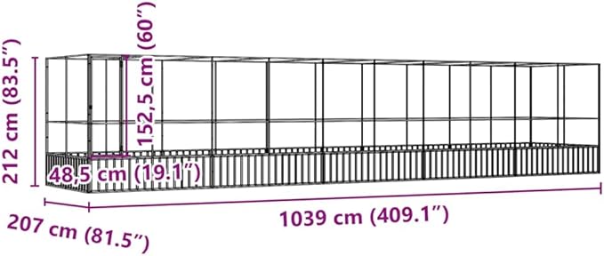 Galvanized Steel Large Flight King Bird Cage with Extension, Steel Outdoor Aviary, Outdoor Indoor Large Bird Cage Aviary Pet House for Cockatiels African Parakeets, 409.1"x81.5"x83.5",-313