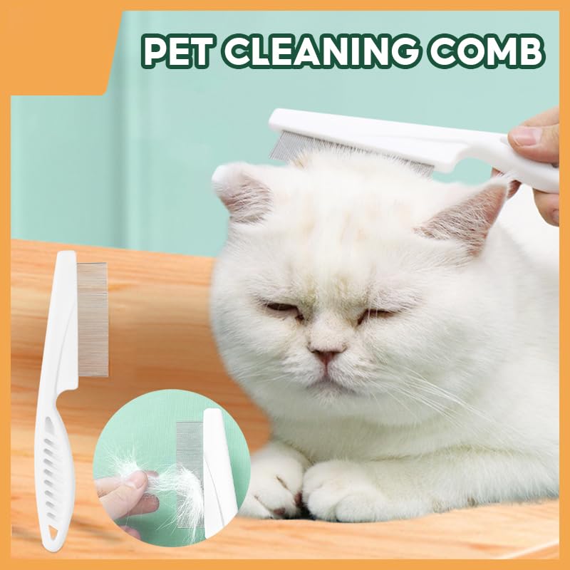Pet Grooming Comb - 2-in-1 Multifunctional Stainless Steel Comb for Flea, Tear Stain Removal, and Dehairing Dogs and Cats' Face, Paws, and Body