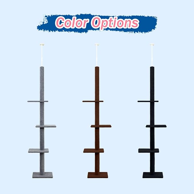 Max & Marlow Cat Tree Floor to Ceiling Cat Tower Height 95-108" Adjustable Kitten Tree Tall Climbing Tree with Carpet Scratching Post and Mat Cat Pole for Indoor Cats, Grey