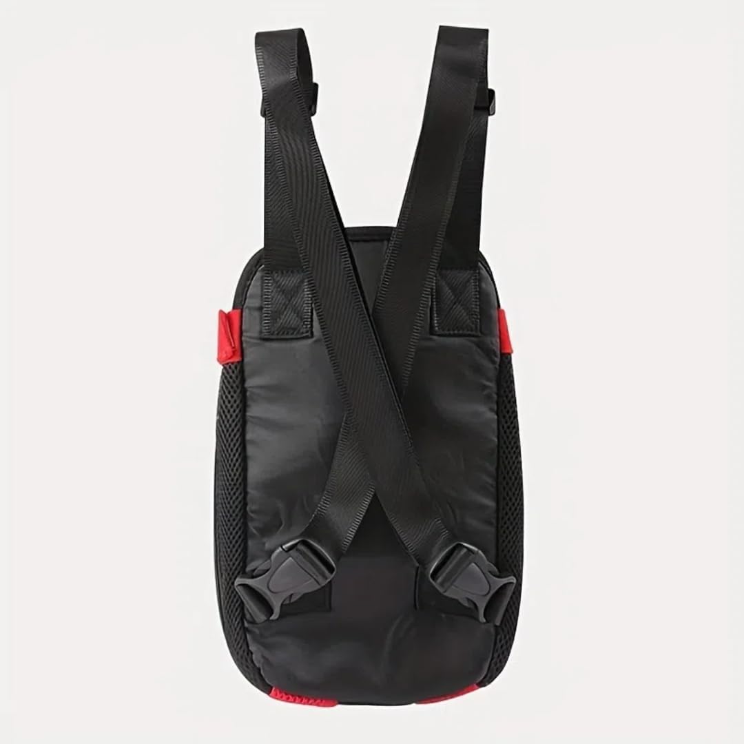 Pet Dog Carrier Backpack, Portable Breathable Mesh Chest Carrier, Polyester Woven Double Shoulder Pet Bag for Outdoor Adventures (Black, Medium)