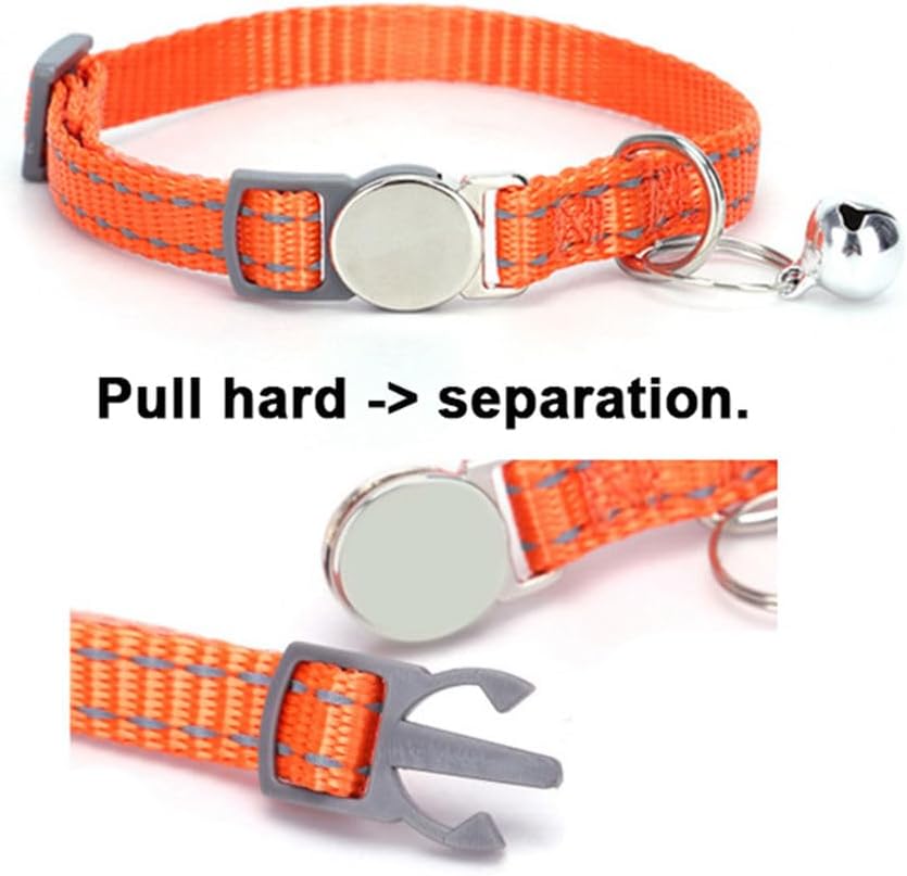 Orange Cat Bell Collar Reflective, Soft Nylon Break Away Kitten Collar with Bells, Breakaway Puppy Collar for XXS Xs Small Dogs, Neck 7-11 Inch