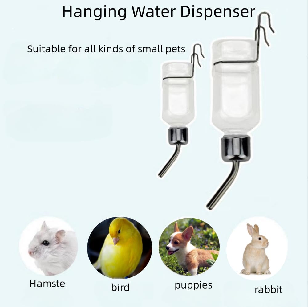 2 Pcs Pet Cage Water Bottle No Drip Small Animal Water Bottle, Hanging Waterer for Rabbit, Guinea Pig, Hedgehog, Squirrel, Rat, Chinchilla, Hamster Dispenser Bottle