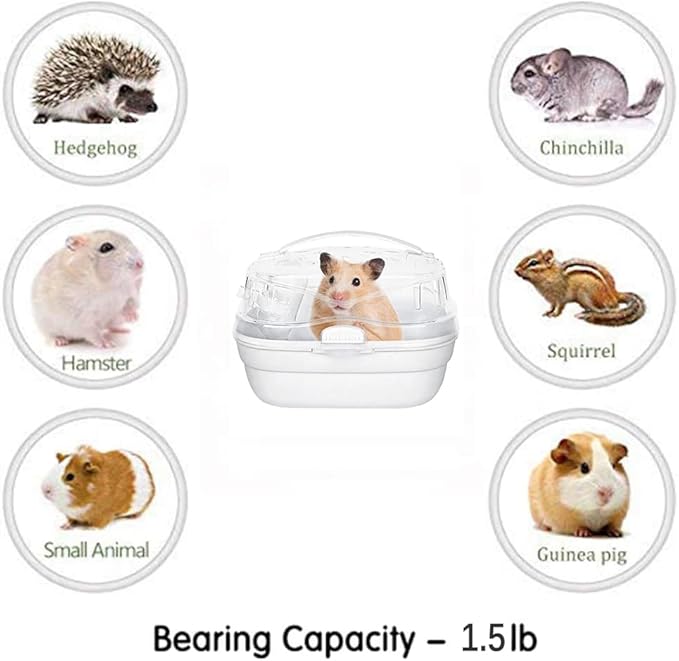 KAMEIOU White Travel Portable Small Animals Hamster Hedgehog Guinea Pig Carrier Cage for Hamsters Hedgehogs Ferret Guinea Pig Carrier Cage with Handle Breathable Transparent Lid Small Animal Carriers