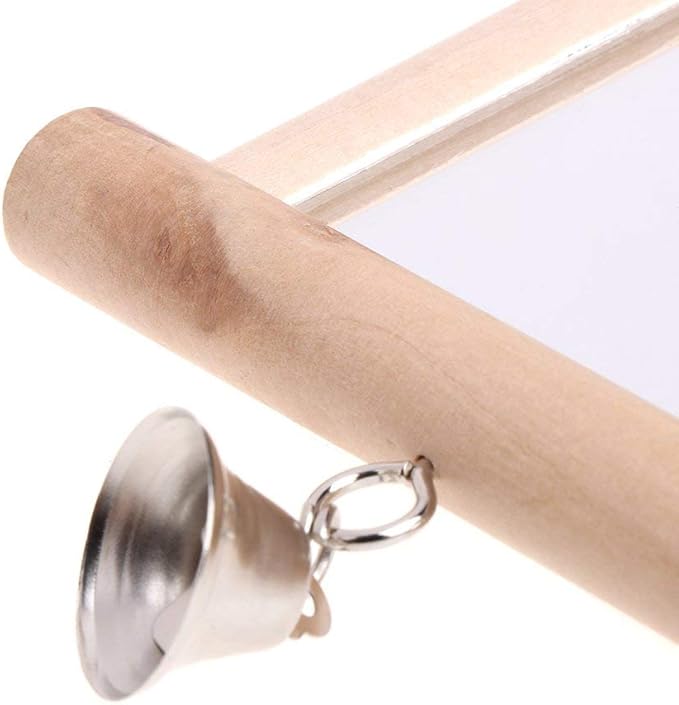 Bird Mirror Wooden Hanging Swing Interactive Play Toys for Small Parrot Budgies Macaw African Grey Parakeet Cockatiel Conure Lovebird Cage Accessories (Bird Mirror with Bell-ONE)