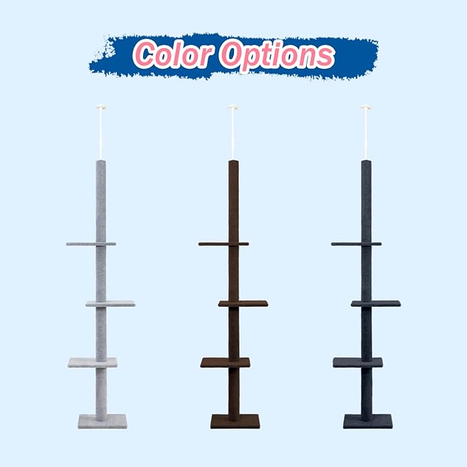 Max & Marlow Cat Tree Floor to Ceiling Cat Tower Height 95-108" Adjustable Kitten Tree Tall Climbing Tree with Carpet Scratching Post and Mat Cat Pole for Indoor Cats,Dark Brown