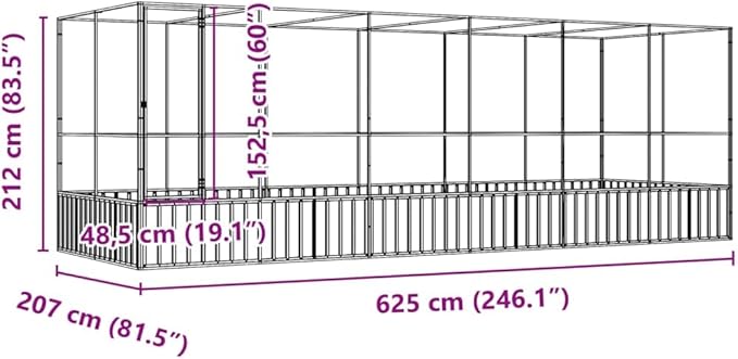 Galvanized Steel Large Flight King Bird Cage with Extension, Steel Outdoor Aviary, Outdoor Indoor Large Bird Cage Aviary Pet House for Cockatiels African Parakeets, 246.1"x81.5"x83.5",-311