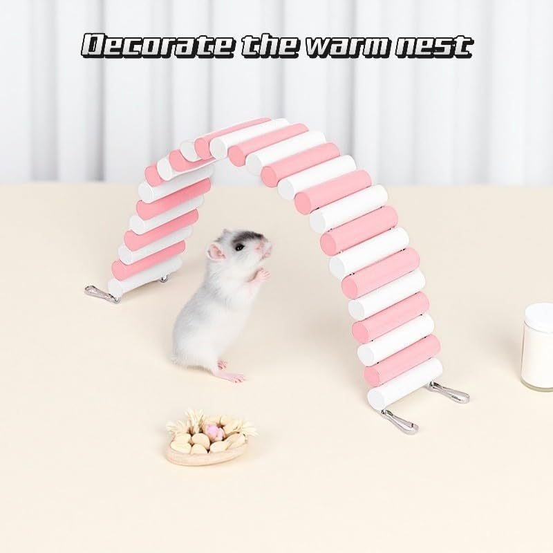 2Pcs Hamster Swing Toy, Soft Climbing Ladder, Wooden Arch Bridge, Hideaway Fence Tunnel, Landscape Supplies Climbing Ladder (Yellow White)