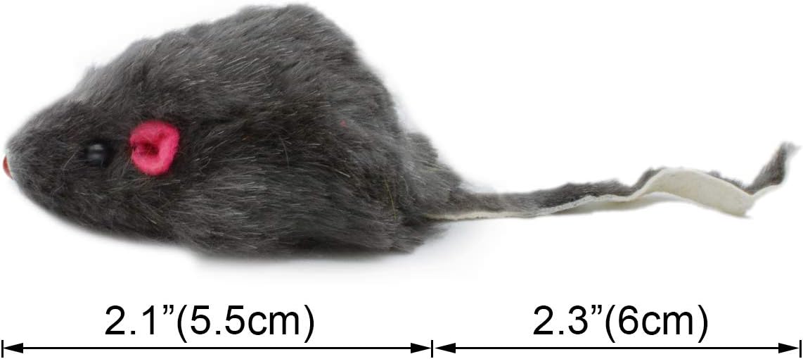 20 PCS Furry Squeak Mouse Rattle Sound Plush Mice Fur Interactive Catch Play Catcher Pet Kitten Cat Toys (Random Color)