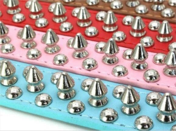 Serijoars Spiked Dog Collar Soft Pu Leather Mushrooms Rivet Spike Studded Dog Collar Adjustable Puppy Collars (XS, Hot Pink)