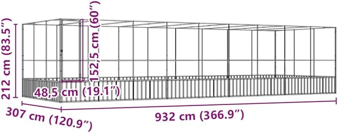 Steel Aviary with Extension, Large Flight King Bird Cage for Cockatiels African Grey Quaker Amazon Sun Parakeets Green Cheek Conures Pigeons Parrot Bird Cage, 366.9"x120.9"x83.5",-117