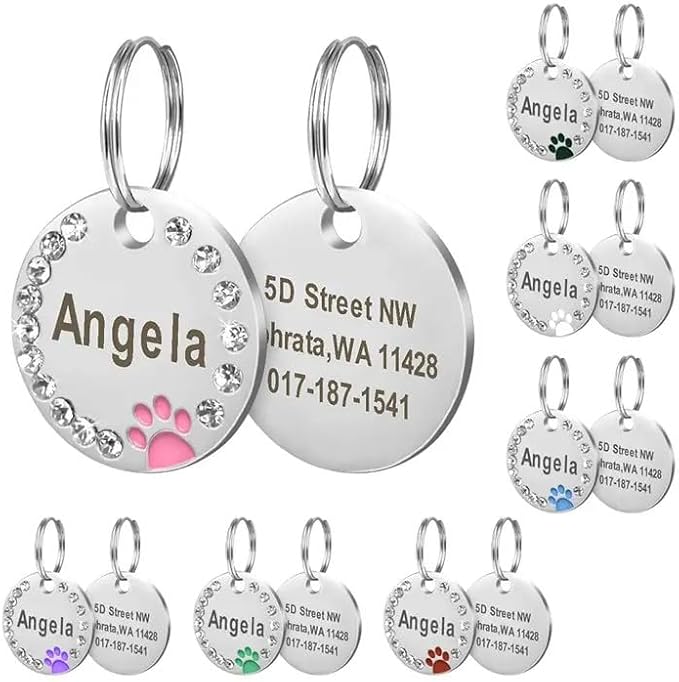 Personalized Dog/Cat Cute Paw Pet ID Tag with Unique Laser Engraving Name and Phone Number for Pet Collar or Key Chain (Black)