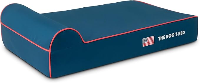 The Dog’s Bed Orthopedic Headrest Dog Bed Large Blue Oxford with Red Trim US Flag Dog Bed, Memory Foam, Hip & Elbow Dysplasia, Lameness, Waterproof Washable Cover