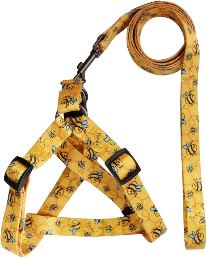 QQPETS Dog Harness Leash Set Adjustable Heavy Duty No Pull Halter Harnesses for Small Medium Large Breed Dogs Back Clip Anti-Twist Perfect for Walking (L(23"-32" Chest Girth), Yellow Bee)