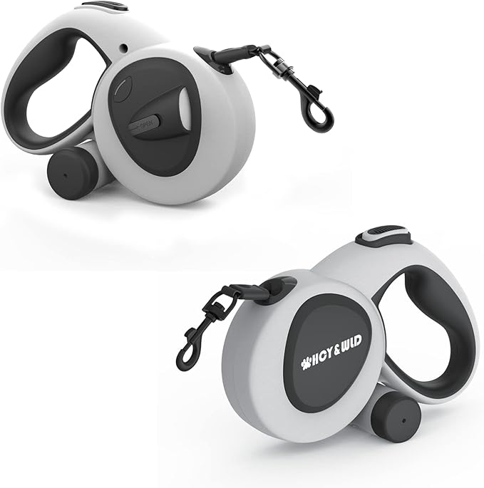 HCY&WLD Upgrade 4-in-1 Retractable Dog Leash with LED Light & Dispenser & Poop Bags, 16 ft Heavy Duty Dog Leash with Anti-Slip Handle for Dogs up to 110 lbs, 360° Tangle-Free, One Button Brake & Lock