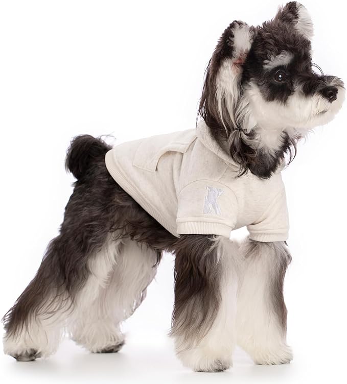 Koneseve Dog Hoodie Fleece, Cat Sweater Warm with Pocket - Soft Clothes for Daily Wear, Basic Hooded Sweatshirts, Winter Coat Clothing, Comfort Tee Shirt Fit for All Breeds Pet - Beige - 4XL