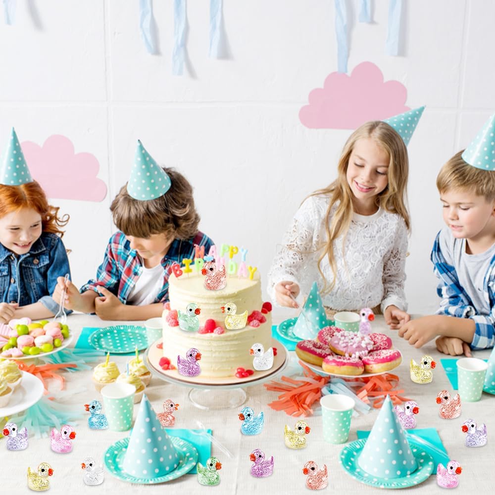 200pcs Mini Glitter Ducks 12 Colors Tiny Small Little Resin Duck to Hide Animal Figures for Dollhouse Micro Garden Landscape Decoration Craft Party Favors Toys