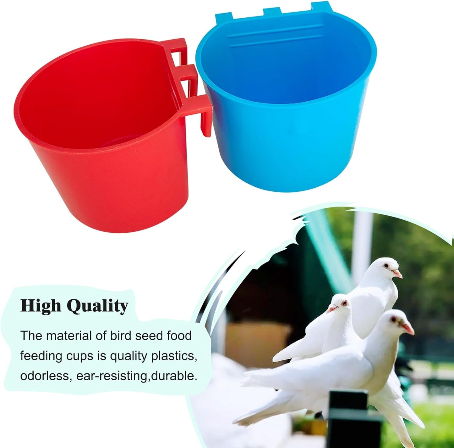 10 Pcs Cage Cups Birds Feeders Bowl Chicken Feeding Watering Dish Hanging Wire Cages Box Coop Cups for Pet Parrot Parakeet Gamefowl Poultry Pigeon and Quail(Blue and Red)