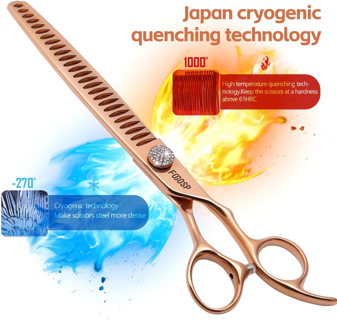 Chunkers Dog Grooming Scissoes 8'' Rose Gold Titanium Professional Thinning Shears for Large Dogs Poodle 26 Teeth Pet Grooming Scissor Japan 440C 70% Thinning Rate (8,Chunker)