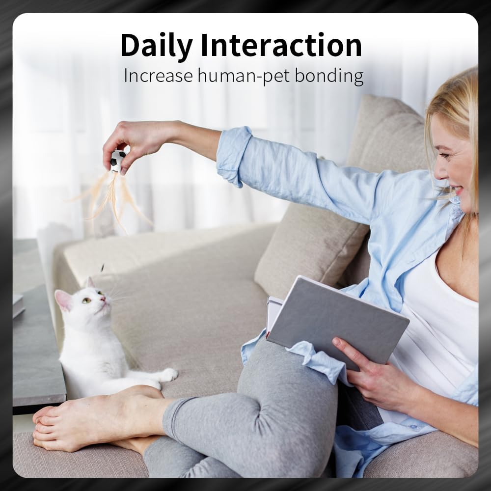 PAZ'S GIFT Interactive Cat Toys Set, 3 Piece Bouncing Badminton Ball with Feathers, Cat Chasing Exercise to Calm Down The kitten's Mood, Indoor Kitten Play