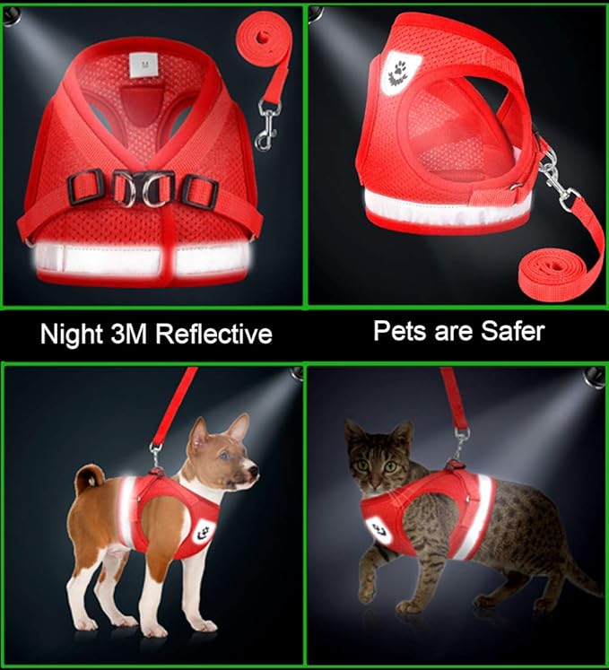 Cat Harnesses and Puppy Harness with Leashes Set, Escape Proof Cat Harness, Adjustable Reflective Soft Mesh Vest Fit Puppy Kitten Rabbit Ferrets's Outdoor Harness