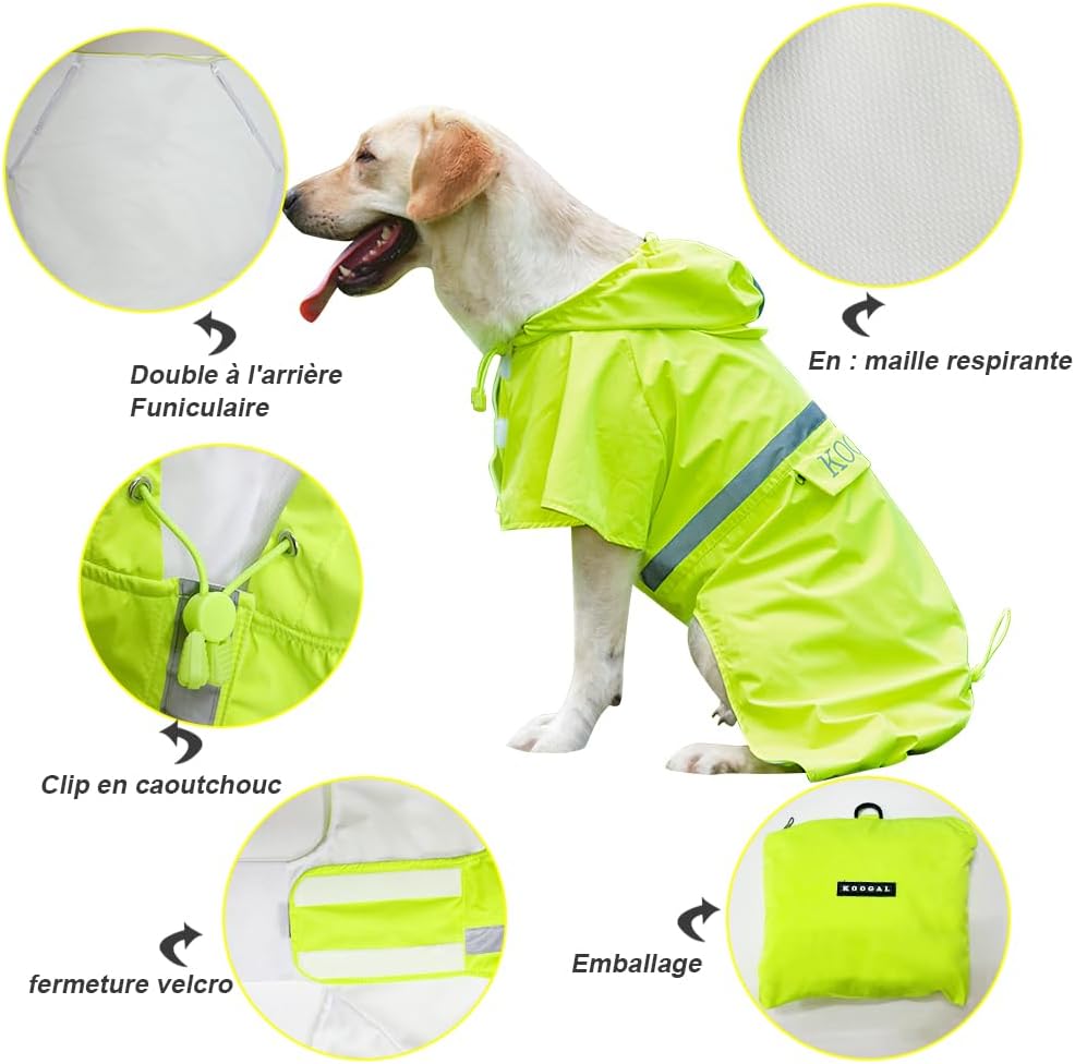 Pet Large Dog Raincoat Apparel Poncho Waterproof for Medium Large Sized for Dog Raincoat Clothes Jacket(Fluor Yellow,6XL)