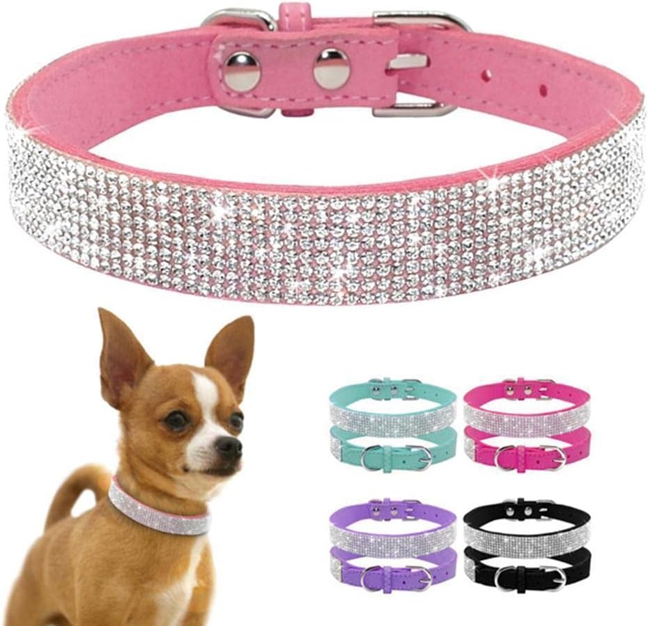 Serijoars Small Dog Collar with Rhinestone Crystal Diamond Colorful Bling Girl Puppy Cat Collars (L, Red)