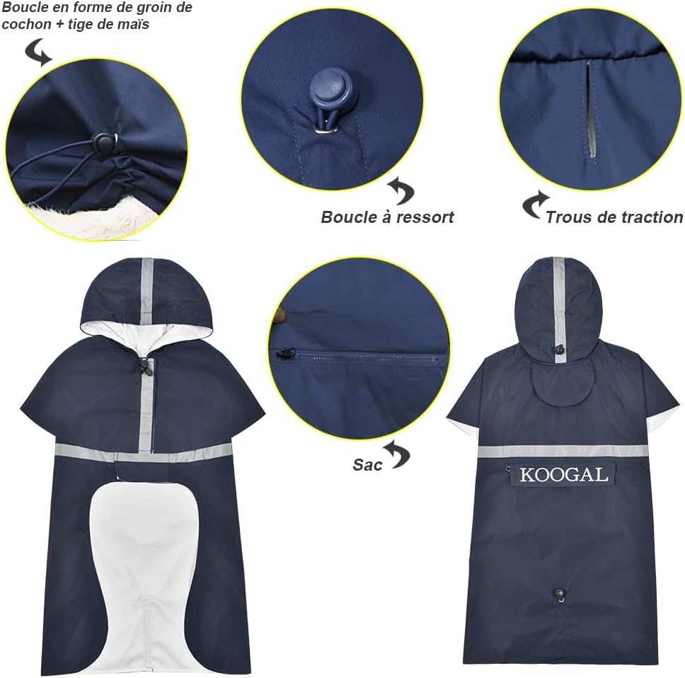 Pet Large Dog Raincoat Apparel Poncho Waterproof for Medium Large Sized for Dog Raincoat Clothes (Navy Blue, 6XL)