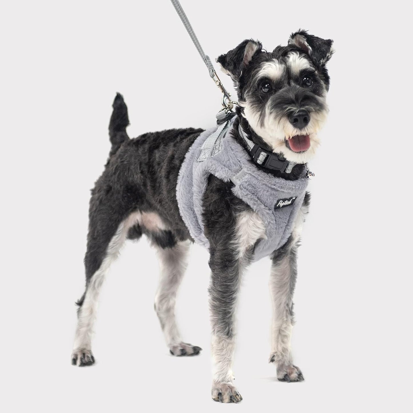 PUPTECK Adjustable Dog Harness Collar and Leash Set Step in No Pull Pet Harness for Small Medium Dogs Puppy and Cats Outdoor Walking Running, Soft Mesh Padded Reflective Vest Harnesses, Plush Grey S
