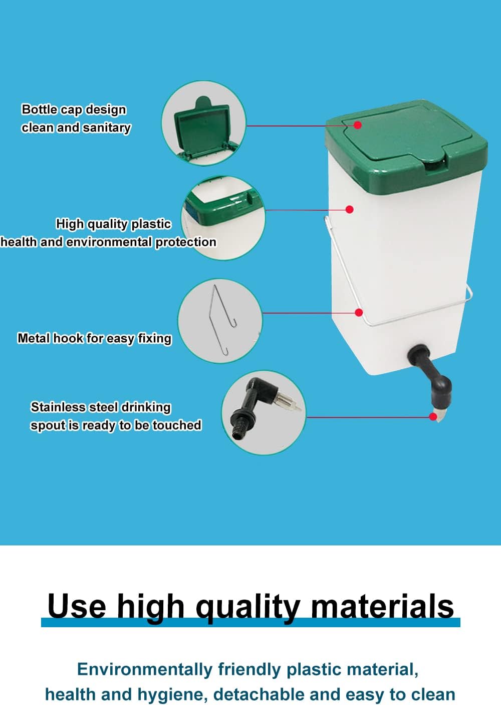 Rabbit Drinker 1000 ml No Drip Small Animal Water Bottle 1L Nipple Drinking Bottle for Rodent Bunny/Ferret/Hamster/Guinea Pig Chicken Pet (1L)