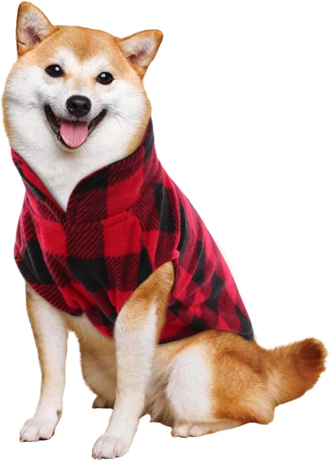 KAMA BRIDAL Spring Autumn Winter Coat Pullover Fleece Vest for Cats Small and Medium Dogs Thin Sweater Red & Black Plaid (Red, M)