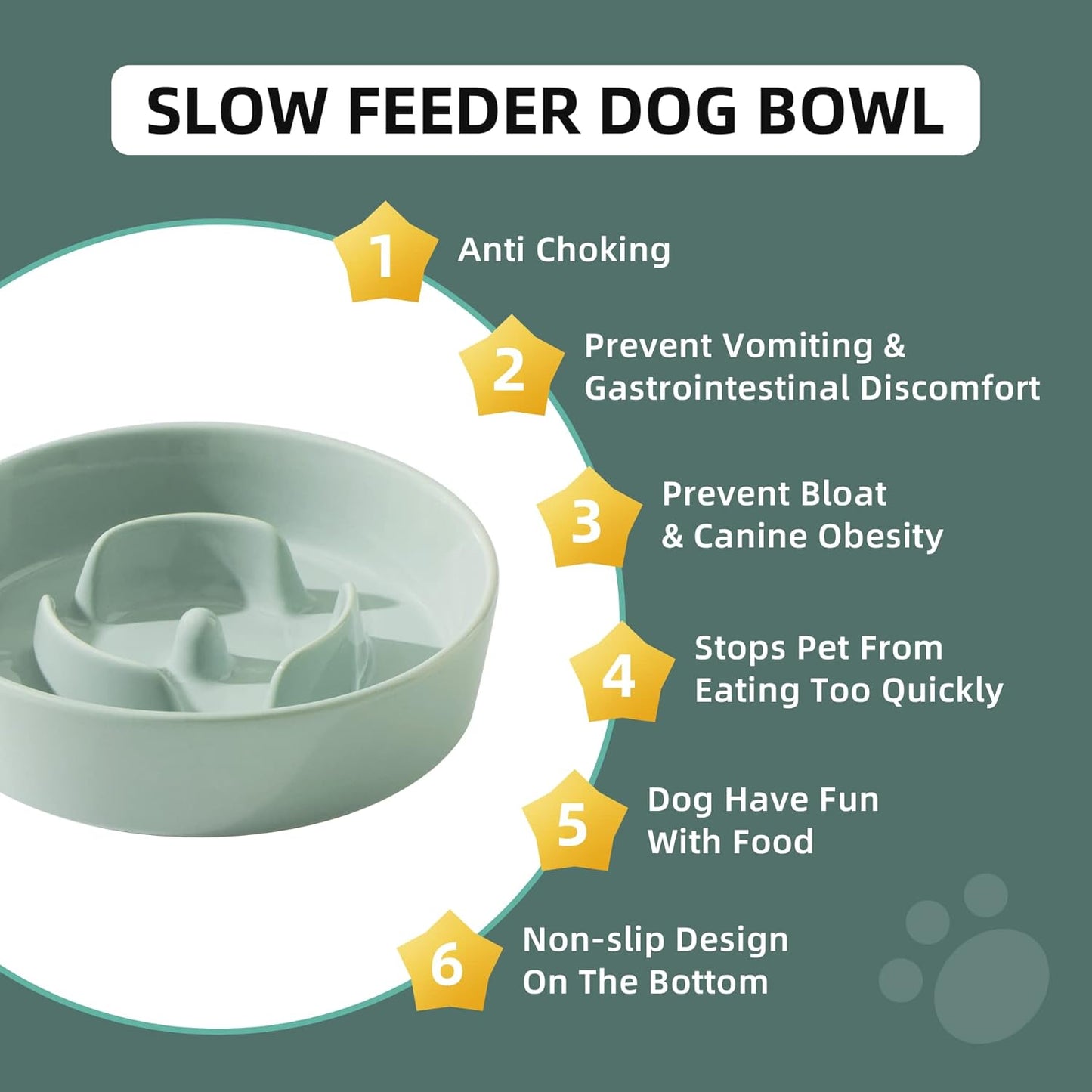 Ceramic 0.9 Cup Dog Bowl Slow Feeder for Small Dog, 6.1inch Pet Slow Feeder, Stop Bloat, Preventing Choking(Single Bowl-Light Green)