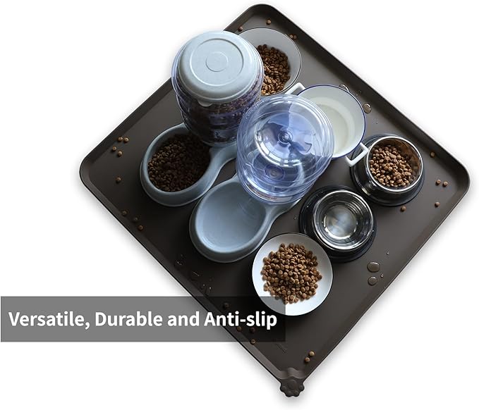 Hoki Found XX-Large Silicone Pet Food Mats Tray - Non Slip Pet Dog Cat Bowl Mats Placemat - Dog Pet Cat Feeding Mat - Waterproof Dog Cat Food Mats -Pet Water Mats for Carpet - Coffee