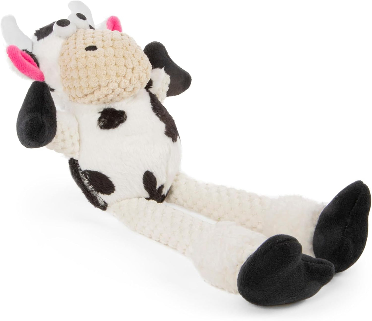 goDog Checkers Just for Me Skinny Cow Squeaky Plush Dog Toy, Chew Guard Technology - White, Mini