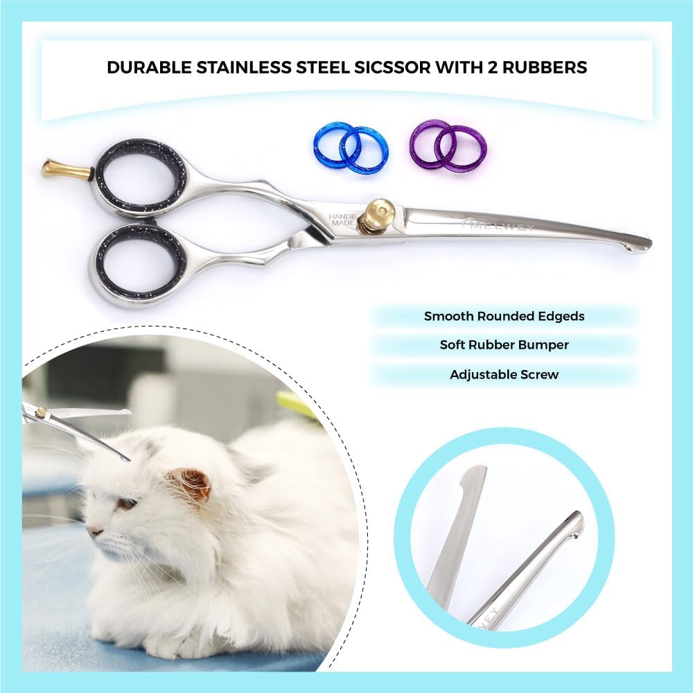 Left-Handed Pet Grooming Scissors Set Pro-Grade Curved Shears for Dogs Cats - Precision Crafted Sharp Blades Comfort Grip - Ideal for Cutting Curving Thinning (LH Round Tip Curved)