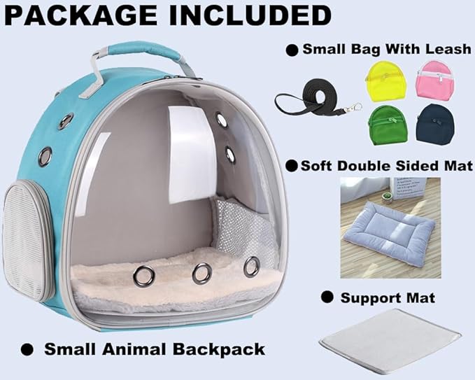 Portable Guinea Pig Backpack with Small Bag Harness and Leash Set, Space Capsule Bubble Pet Carrier Cage Travel for Rabbit, Bearded Dragon, Sugar Glider (Green, Backpack+Bag)