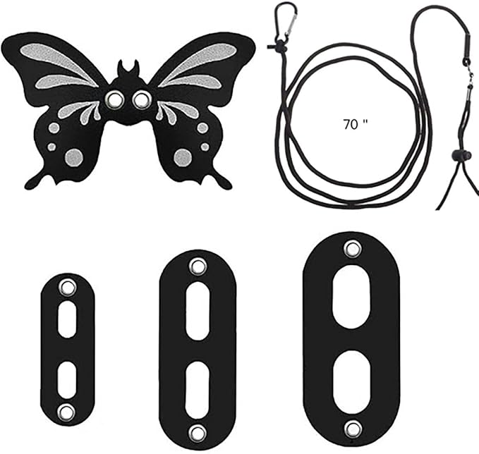 Bearded Dragon Leash and Harness - Adjustable 3 Size Pack Leather Butterfly Wings Harness Set, Lizard Costume Outdoor Walking Lead Control Rope for Iguana Gecko (Black)