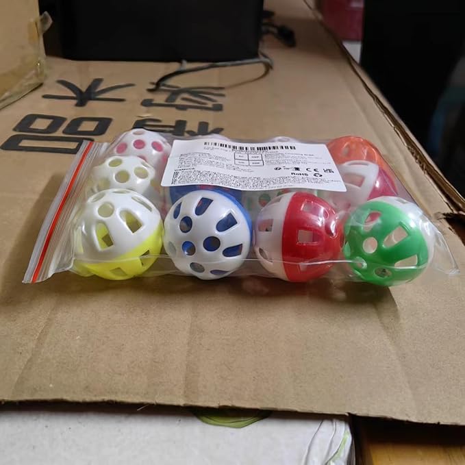12PCS 4CM Cat Toy Ball with Bell, Pet Ball Kitten Toy with Bell Cat Jingle Balls for Cats Kitten, Plastic Jingle Balls Pounce Chase Rattle Toys, Random Color