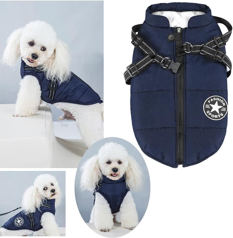 Aiboria Dog Jackets for Winter Windproof Waterproof 2 in 1 Outfit Cold Weather Coat Dog Vest Harness Puppy Winter Warm Jacket Blue XL